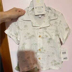 Rachel Zoe Green and White Palm Print Shirt